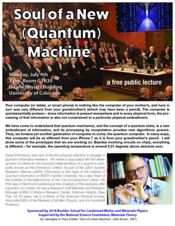  Public Lecture - David DiVincenzo (Aachen University), &quot;Soul of a New (Quantum) Machine&quot;